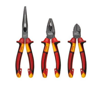 Set de 3 pinces isolées 1000V électricien universelle coupante bec 4932464575 - MILWAUKEE