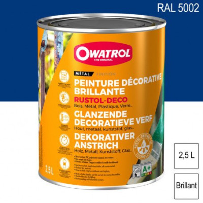 Peinture décorative antirouille Rustol Deco RAL 5002 Bleu outremer brillant 2,5 L OWATROL