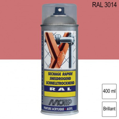 PEINTURE AEROSOL 400 ML RAL 3014 VIEUX ROSE BRILLANT MOTIP