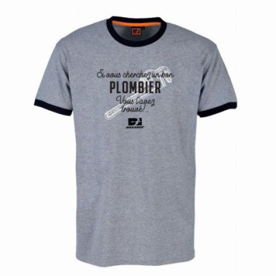 TEE-SHIRT PLOMBIER GRIS CHINE TAILLE S BOSSEUR
