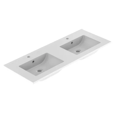 PLAN CERAMIQUE LUNO EKO'LINE 120 CM 2 VASQUES BLANC AQUARINE