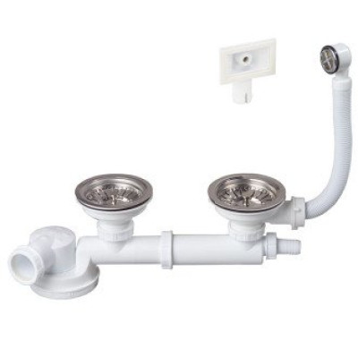 Vidage complet d'évier 2 bacs D90 extra plat 2 bondes à panier en inox sortie D40 30723991 WIRQUIN