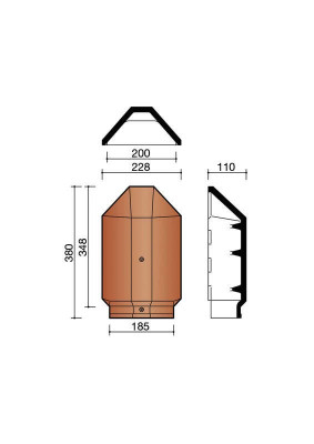 About d'arêtier ventilé angulaire en terre cuite ardoisé 380x228 mm KORAMIC