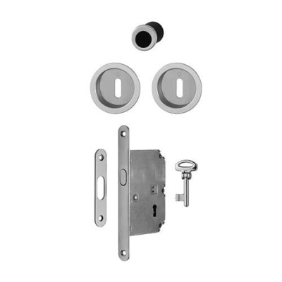 Set pour porte coulissante à condamnation avec clé L aluminium chromé mat  - axe 50 mm - 3947890 HOPPE
