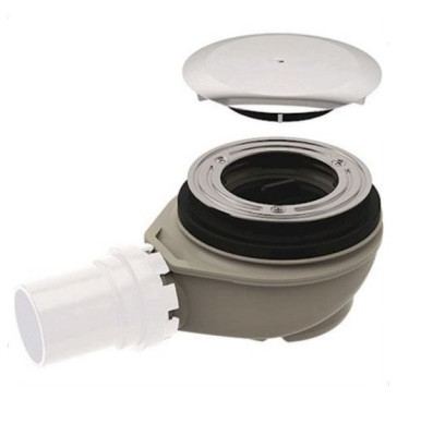 Bonde de receveur de douche avec cache bonde garde d'eau 50 mm sortie en PVC diamètre 90 mm GEBERIT