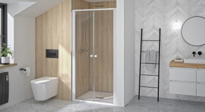 Porte de douche SUPRA 2P pivotante 80cm profilé blanc verre transparent - KINEDO - PA1530BTN