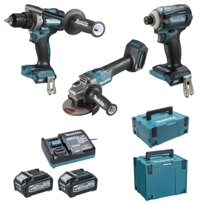 Lot 3 outils électroportatifs sans fil 40V Max XGT DK0125G301 - perceuse-visseuse/meuleuse/visseuse à chocs + 2 batteries + 1 chargeur rapide + 2 coffrets MAKITA