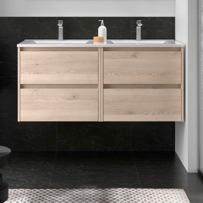 Meuble NOJA chêne naturel 4 tiroirs 120 cm avec vasque 106175 SALGAR