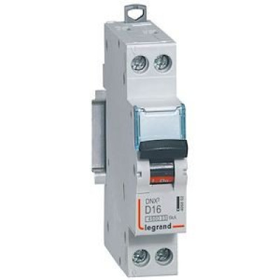 Disjoncteur Phase+Neutre DNX³4500 6kA arrivée et sortie borne à vis - 1P+N 230V~ 16A courbe D - 1 module LEGRAND