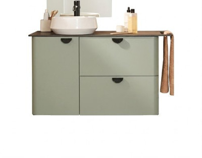 Meuble sous-vasque suspendu Frida vert olive 1 porte gauche 2 tiroirs 56x90x46cm - LAPEYRE