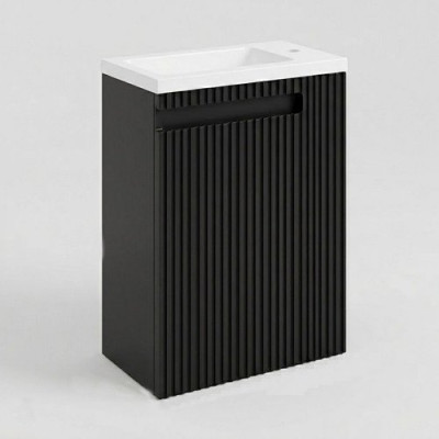 Meuble lave-mains suspendu Infiny 2 bois noir strié 1 porte droite 56x40x22cm - LAPEYRE