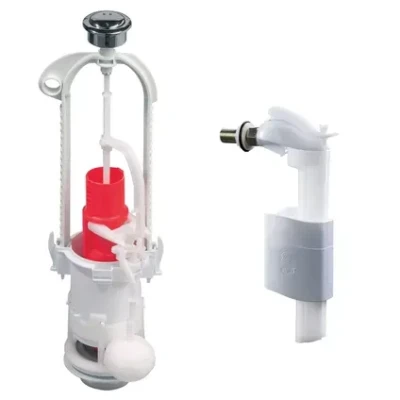 Mécanisme de chasse double poussoir à étrier + robinet flotteur servo-valve WIRQUIN