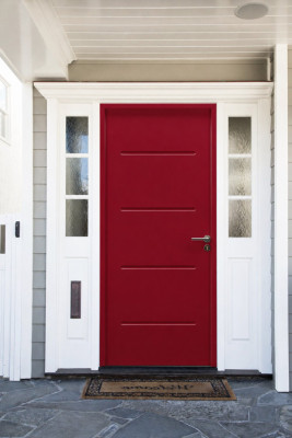 Porte d'entrée acier Pleine IZA rouge, H.215xl.90 p, gauche Cotes Tableau