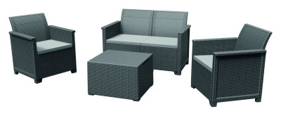 Salon de jardin bas Emma 4 places résine graphite - ALLIBERT