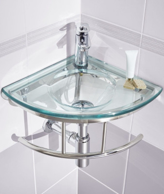Lave-mains CRISTAL vert d'eau en verre 34.5x34.5 cm avec porte-serviette