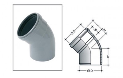 Coude PVC-PVC mâle femelle 45° diamètre 200mm NICOLL