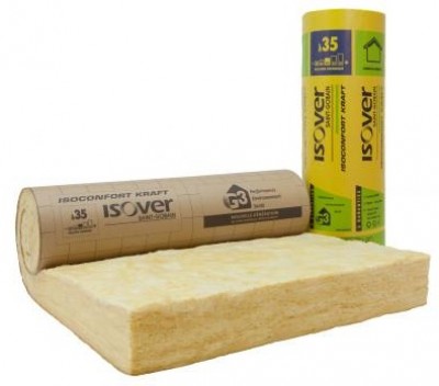 Laine de verre ISOCONFORT 35 revêtu Kraft 200mm 3x1,2m ISOVER