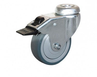 Roulette caoutchouc gris à œil frein de diamètre 100 mm NORAIL