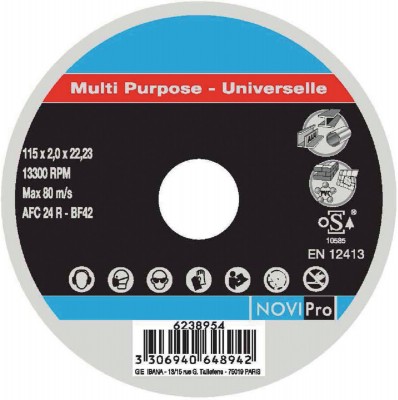Disque à tronçonner matériaux 125x3x22.2mm NOVIPRO