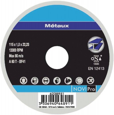 Disque à tronçonner métaux NOVIPRO 115x1x22.2mm