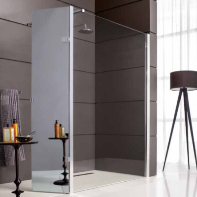 Paroi JAZZ+ fixe douche ouverte 90cm en verre transparent argent mat + barre de stabilisation LEDA