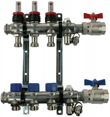 Ensemble répartiteur 6 circuits sans raccord acier 444x74x350mm ACOME