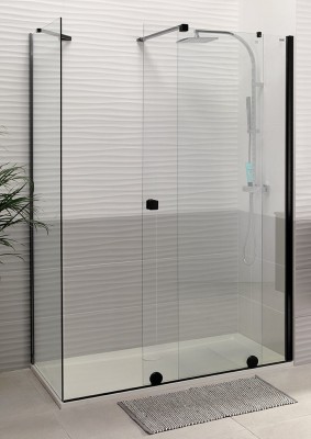 Paroi de douche coulissante PUREDAY verre noir droite 160cm