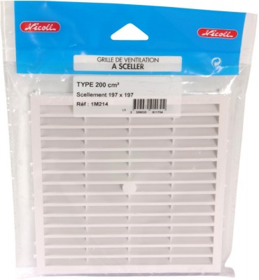Grille d'aération + moustiquaire spécial façade à sceller à combinaison carrée PVC blanc 191 x 191 mm NICOLL