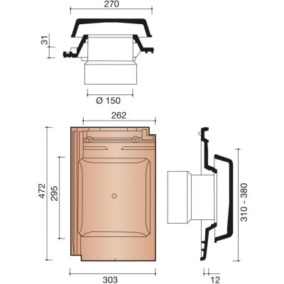 Kit tuile à douille Actua terre cuite tuiles à pureau plat brun 472 x 303 mm diamètre 150 mm KORAMIC