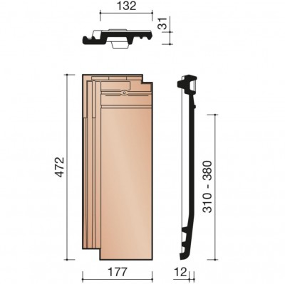 Demi-tuile Actua et Actua Duplex terre cuite brun 472 x 177 mm KORAMIC