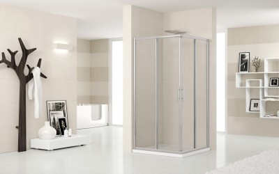 Paroi de douches LUNES AL couleur + F66 vitre transparent blanc/chromé