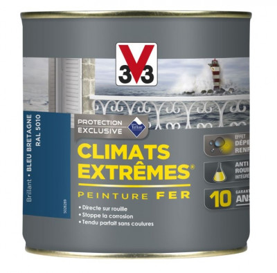 Peinture fer extérieure climats extrêmes brillant bleu 2.5 l V33