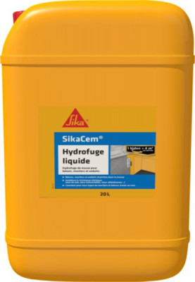 Hydrofuge de masse pour béton/mortier Sikacem® Hydrofuge liquide - bidon de 20 l SIKA