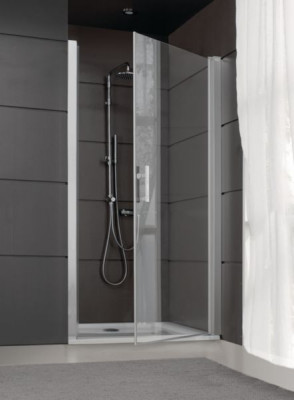Paroi JAZZ + face pivotante totale 80 cm en verre transparent argent mat LEDA