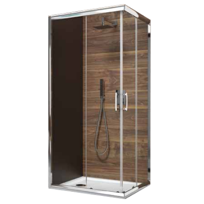 Paroi de douche Tx5 angle porte coulissante 120 x 90 verre transparent argent brillant LEDA
