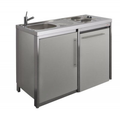 Meuble cuisinette METALLINE Gris Aluminium en 120 cm MODERNA