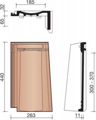Tuile de rive à rabat droit JPV 2 nuagé 440 x 263 mm KORAMIC