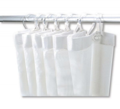 Rideau de douche avec 6 mousquetons plastique PVC blanc 180 x 90 cm DELABIE