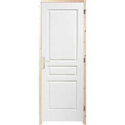 Bloc porte postformé 3 panneaux recoupable isolant 204x83cm, poussant droit huisserie 68x58mm sapin RIGHINI