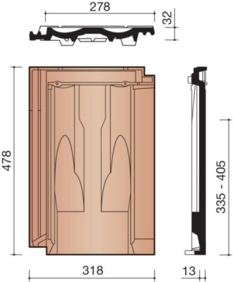 Chatière Optima terre cuite rouge ventilation 12 cm2 318 x 478 mm KORAMIC