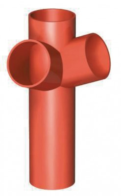 Embranchement/Culotte fonte double d'équerre 68° à fût allongé SMU® S brun-rouge diamètre 100/100 mm PONT A MOUSSON