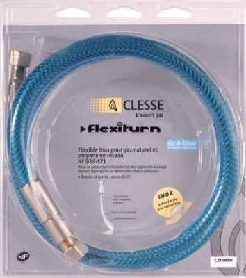 Tuyau flexible inox Flexiturn Res à raccords mécaniques pour gaz de réseaux avec système anti-torsion longueur 1 m CLESSE