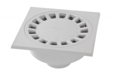 Siphon de cour à sortie verticale PVC gris clair 200 x 200 mm diamètre mâle 75 mm / diamètre femelle 63 mm NICOLL