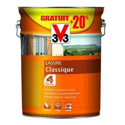 Lasure bois classique 5 l + 20 % gratuit incolore V33