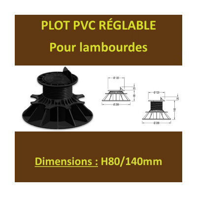 Plot H 80 / 140 mm ( 80/140 ) PVC Réglable à Vérin pour Lambourdes Terrasse Bois