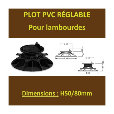 Plot H 50 / 80 mm PVC Réglable à Vérin pour Lambourdes Terrasse Bois de hauteur 50/80 mm