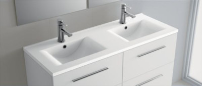  Plan vasque double Vinci en céramique fine blanc brillant 1200 mm SALGAR