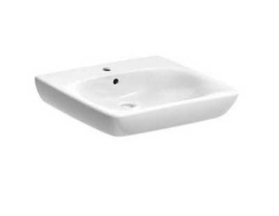 Lavabo Renova Comfort adapté aux personnes à mobilité réduite trou de robinetterie au centre trop-plein visible blanc 55 x 55 cm GEBERIT