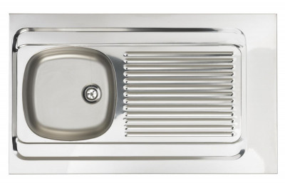 Evier à poser nu 18/10 lisse 1 cuve 1 égouttoir inox sans vidage longueur 100 cm MODERNA
