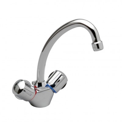 Mélangeur de lavabo ULYSSE monotrou avec bec tube orientable et tirette, têtes 15x21 à clapet guidé, chromé PORCHER